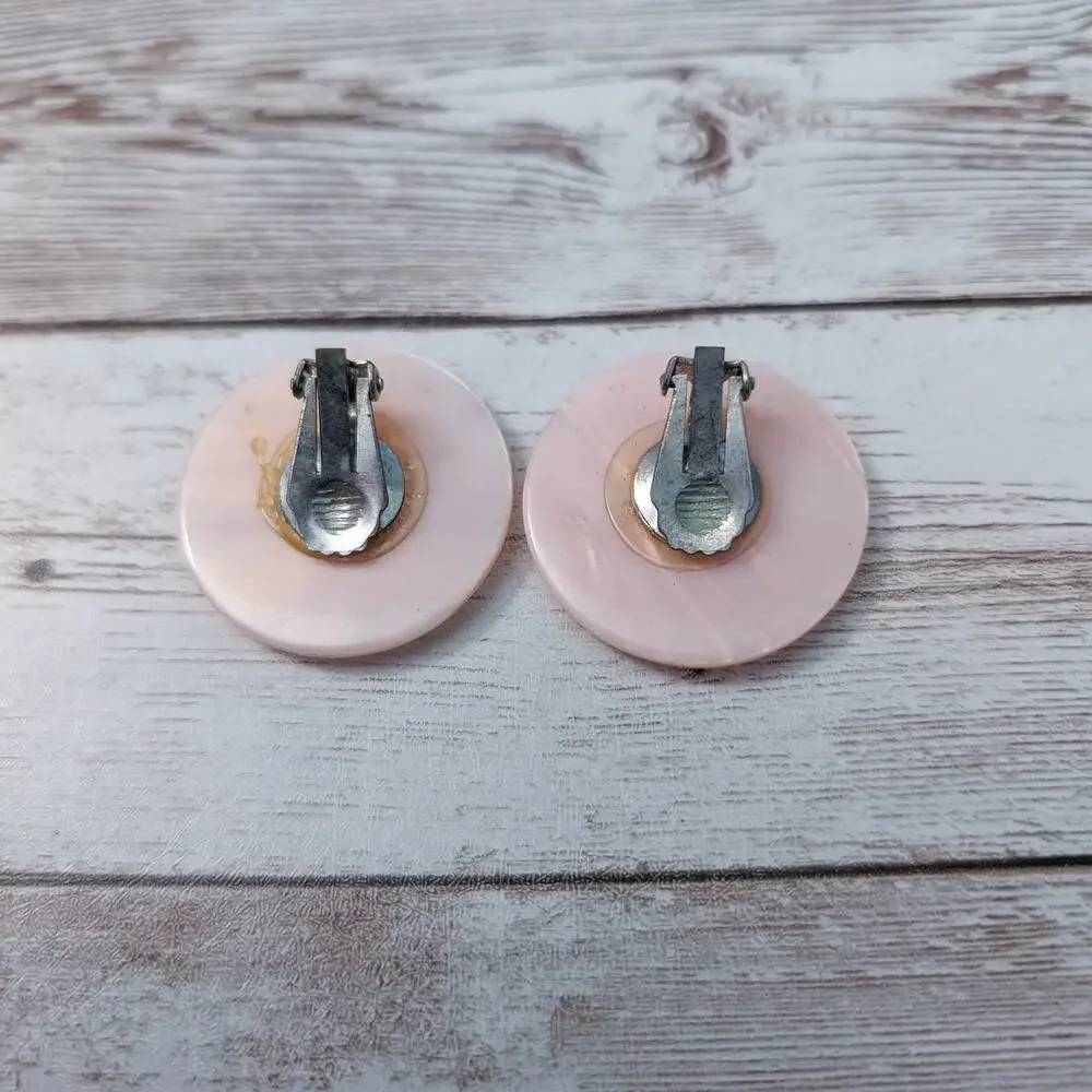 Vintage Clip On Earrings Large 1.25 Pink